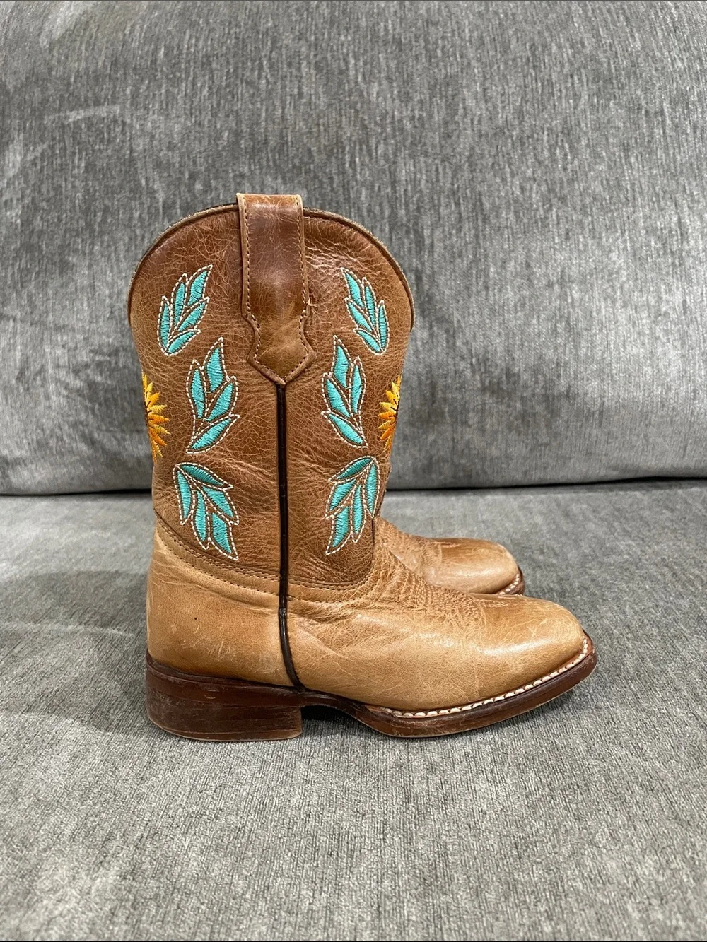 Girls Leather Floral Embroidered Cowboy Boots Size 17.5 Mexico (10.5 US)